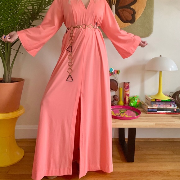 1970s Halston bell sleeve caftan jersey dress S-L - Picture 2 of 7